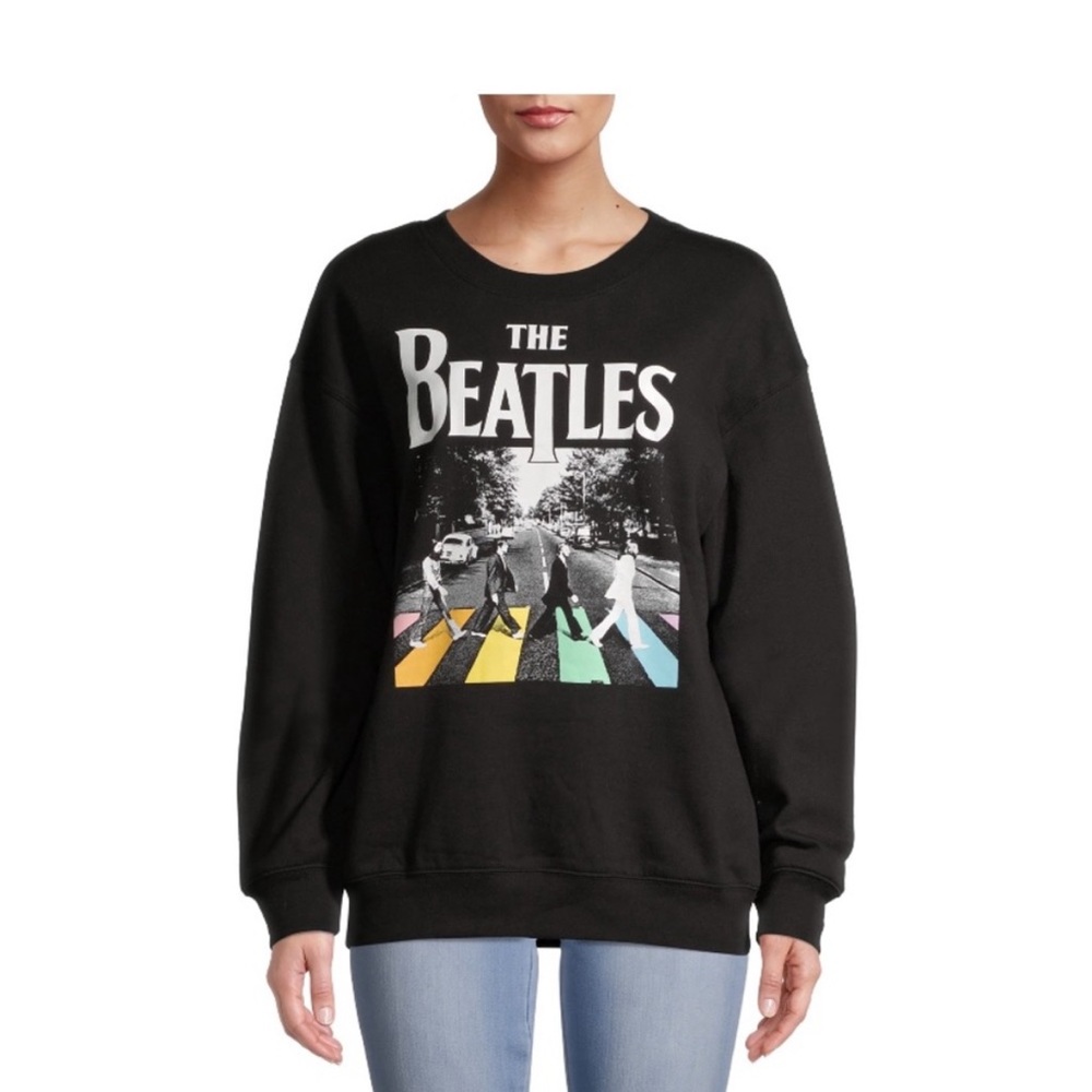 No Boundaries The Beatles Abbey Road Black Crewneck Sweatshirt Size XS